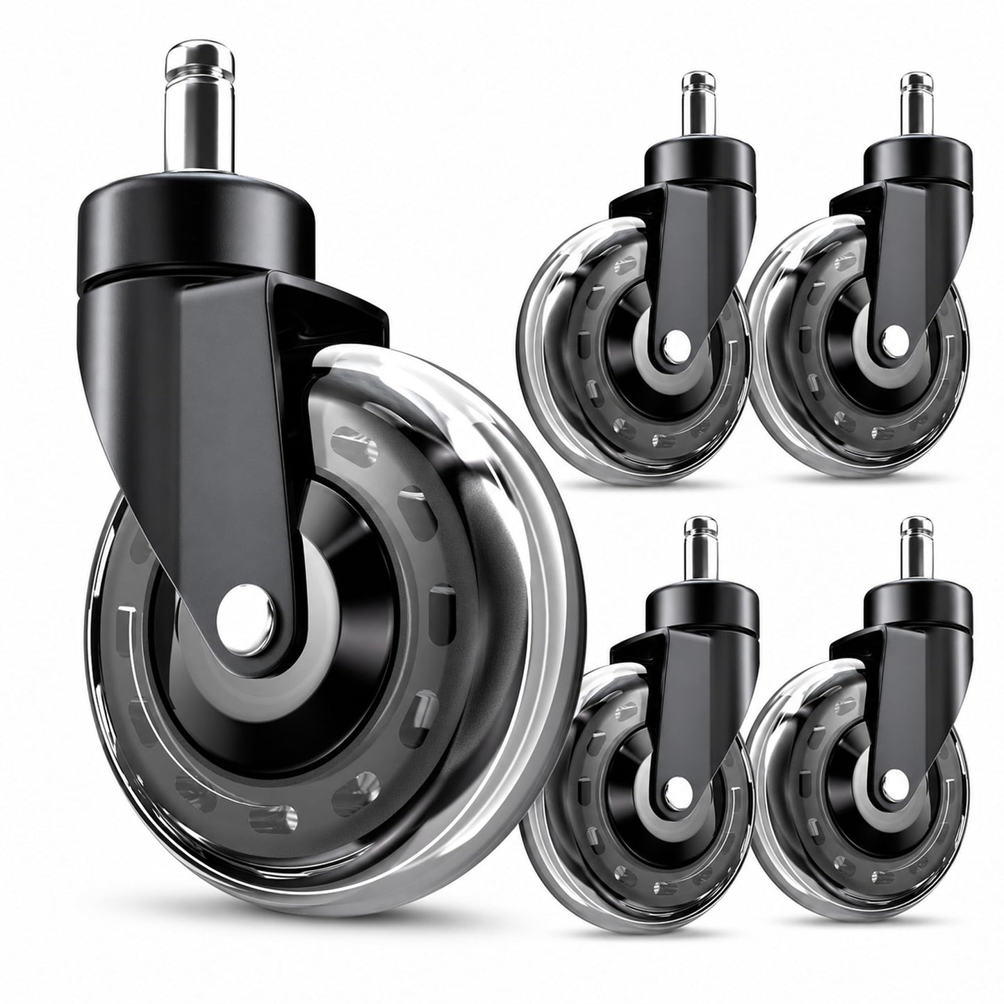 COSYLAND 1-KEA Office Chair Caster Wheels 10 x 22 mm, Rubber Castors, Very Quiet for Hard Floors, Pack of 5