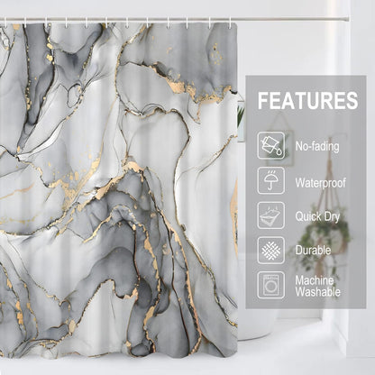 GCIREC Shower Curtain, 180x200cm, Light Gray Ombre Modern Abstract Art Marble Waterproof Fabric Machine Washable Bathroom Curtain with Hooks