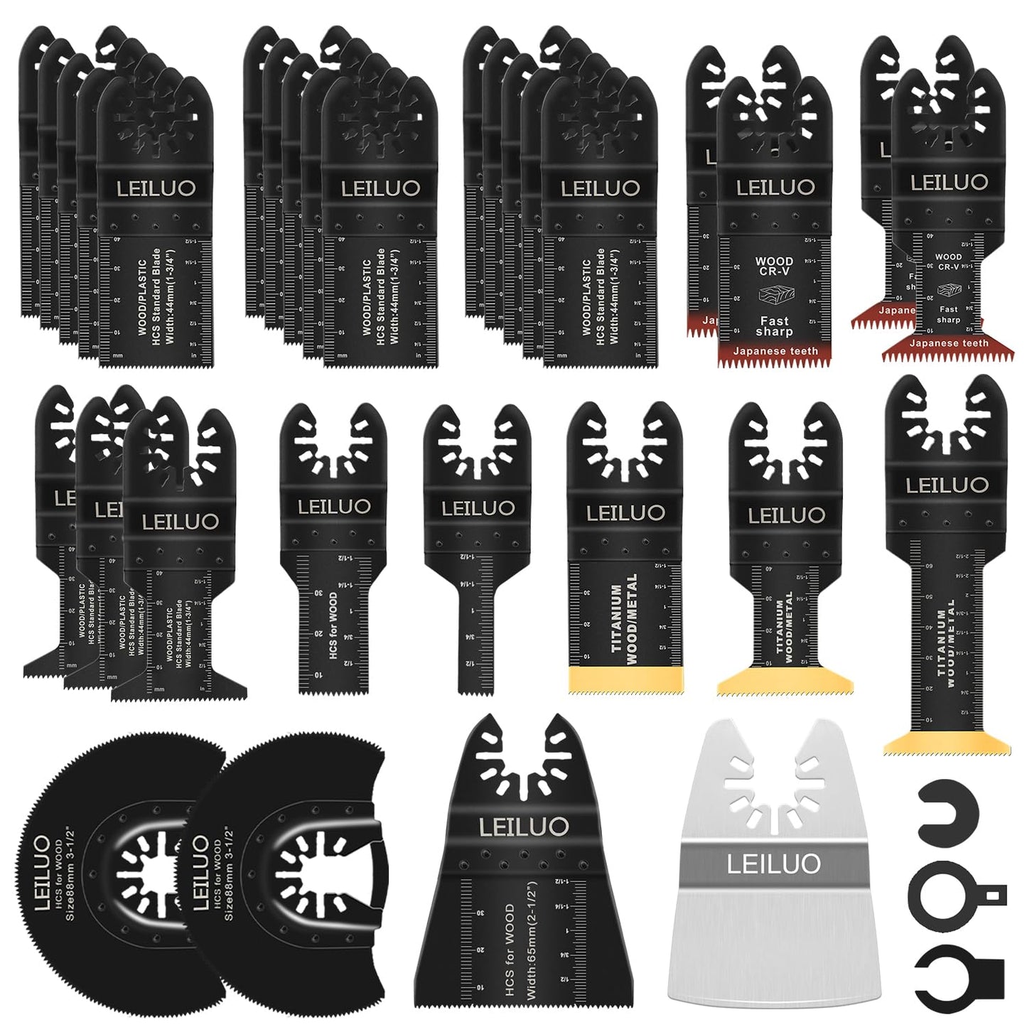 LEILUO 34 Pcs Oscillating Multi Tool Accessories for Wood Nails Drywall Universal Titanium Multitool Attachments with Storage Bag Compatible with