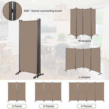 Angel Living 4 Panels Folding Room Divider, Privacy Screen Composed of Polyester Fabric and Sturdy Iron Frame