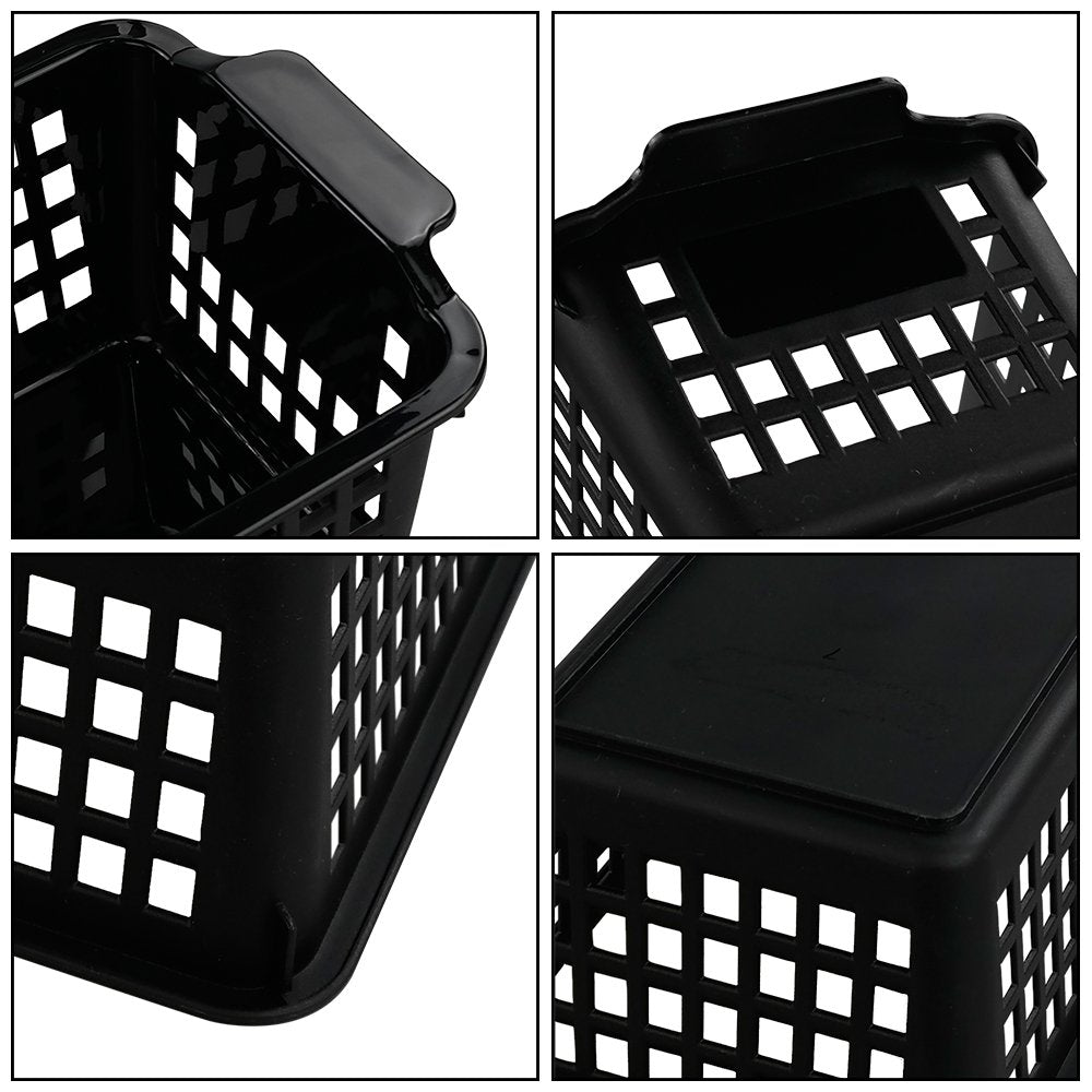 Begale 6 Pack Slim Plastic Storage Baskets, Small Cupboard Basket, Black