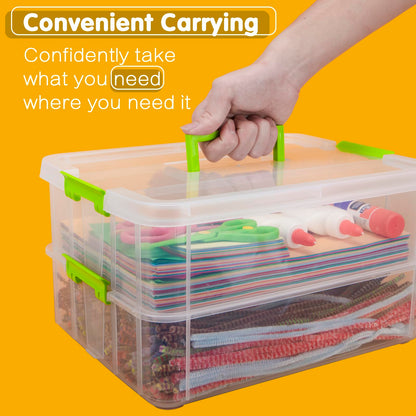 Creahaus 2 Layer Plastic Storage Containers with Lids, Multipurpose Clear Stack & Carry Box