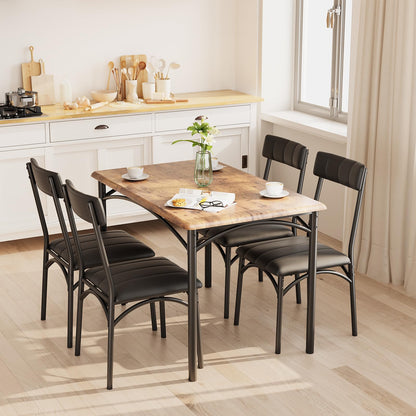 Crevyteg Modern 5-Piece Dining Table Set for 4, Sturdy Steel Frame Dining Table and Upholstered Chairs