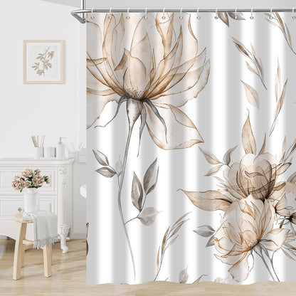 Hnmdmyi Watercolor Floral Shower Curtain 180x200, Brown Boho Flower Leaf Modern Minimalist Aesthetic Art Bathroom Curtains Waterproof Polyester