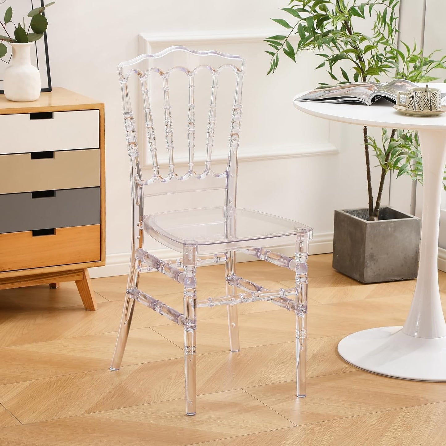 TAO ONE Clear Napoleon Chair, Clear Acrylic Chair, Modern Plastic Dining Chairs, Armless Transparent Crystal Chairs for Wedding, Banquet, Party,