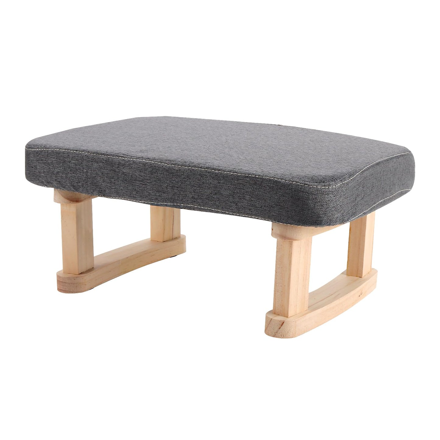 SINJEUN Small Footstool, Ottoman Foot Stool with Wooden Legs and Removable ‌Cotton-Flax Cover, Low Footstool for Living Room, Bedroom, Couch Side