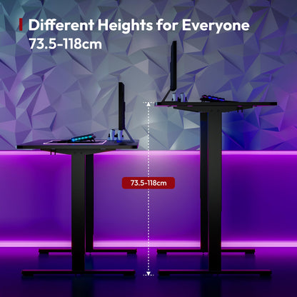 SANODESK 140x60cm Electric Standing Desk Height Adjustable Gaming Standing Desk with Hooks & Cupholder Sit Stand Desk with Organizer Home Office Desk