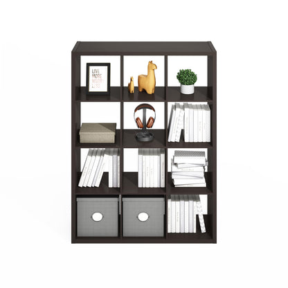 Furinno SIMPLE Cube Storage Organizer, 12-Cube Display Shelf, Open Back Shelving Unit, Storage Shelves, Extra Thick Frame