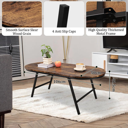 FEUFOAM Folding Coffee Table for Living Room Industrial Brown Small Low Table Wooden Foldable Coffee Tables Oval Floor Desk Tables for Small Spaces