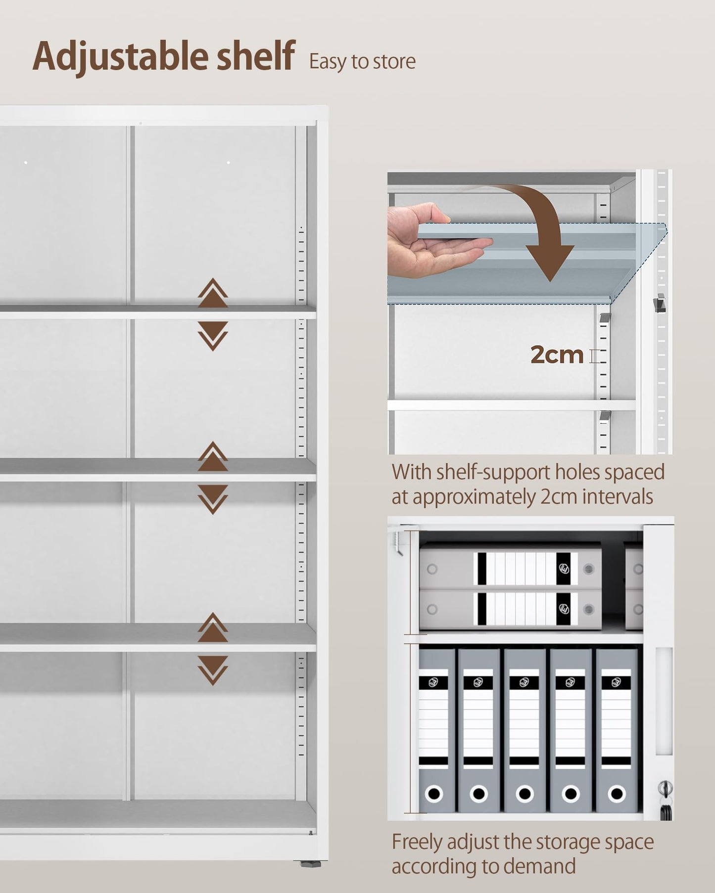 LAND·VOI Steel Storage Cabinet, 4-Tier Lockable Cabinet with Adjustable Shelves, Double-Door Cupboard Storage, For Home, Office Storage