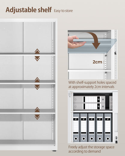 LAND·VOI Steel Storage Cabinet, 4-Tier Lockable Cabinet with Adjustable Shelves, Double-Door Cupboard Storage, For Home, Office Storage
