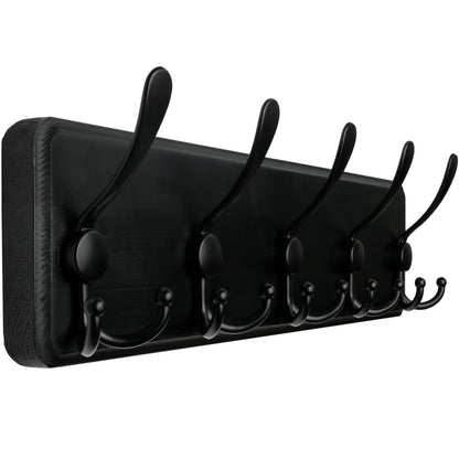WEBI Coat Rack Wall Mounted,Wood Coat Hooks Wall Mounted Rustic,16" Hole to Hole,Large Coat Hanger Wall,Hook Rack,5 Triple Hooks for Hanging