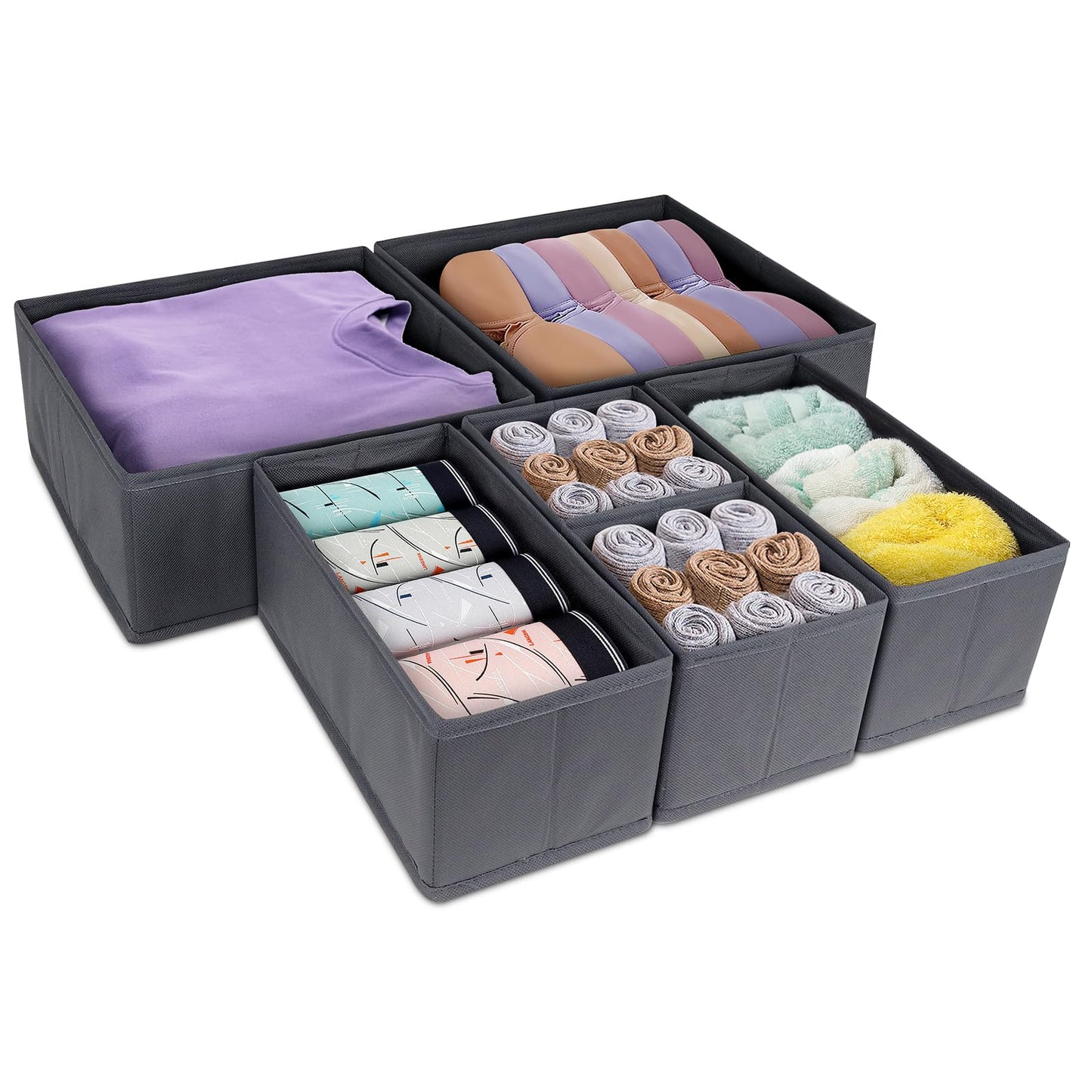 Drawer Organiser-6 Pack Wardrobe Storage Organizer, Desk Organiser, Thickened Fabric Storage Box for Underwear, Clothes, Socks, Ties, Scarves