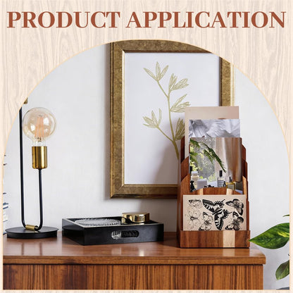 PH PandaHall 4-Tier Acacia Wood Brochure Holder Magazine Display Stand Flyer Organizer Rack Postcard Display Holder Literature Stand for Booklets