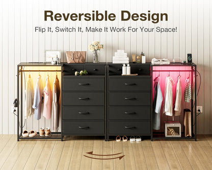 Coleshome Chest of Drawers Bedroom with Hanging Rail, 110x30x106cm, Black