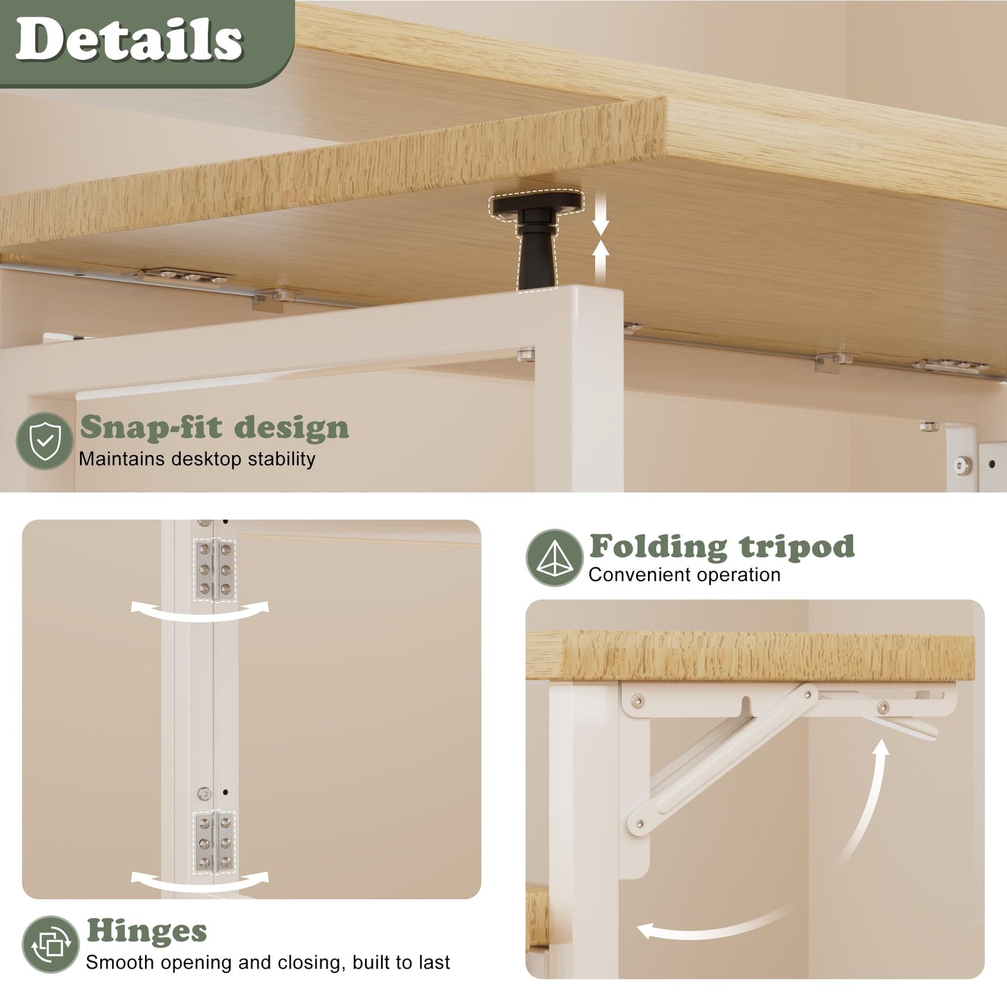 JUMMICO Folding Desk,Small Foldable Desk with Monitor Shelf, 2-Tier Folding Table for Home, Office, School, Computer Desk for Small Space, Beige
