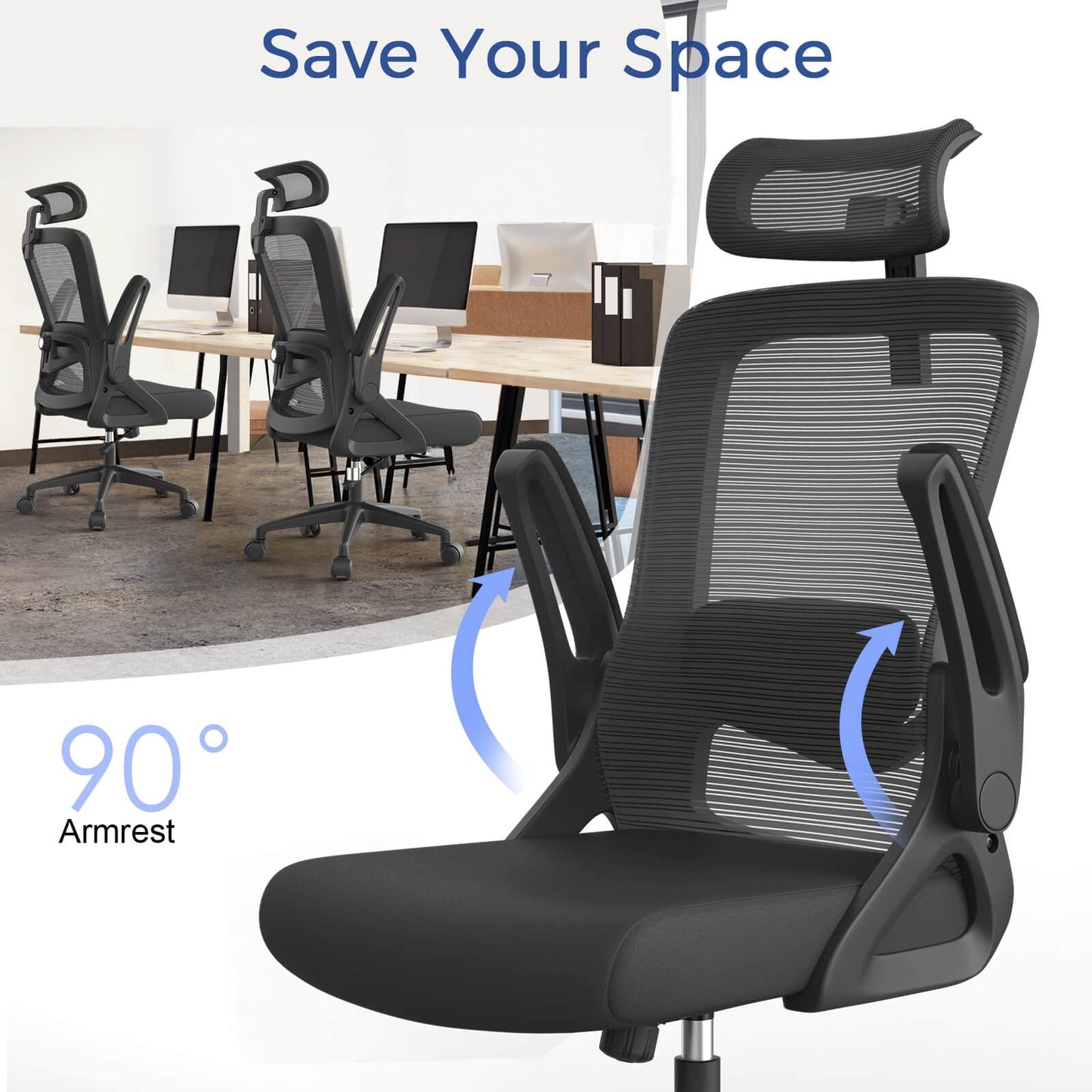 YONISEE Office Chair Ergonomic Office Chair with Lumbar Support, Adjustable Armrests and Headrests, Mesh Chair High Back Comfortable for Home Office