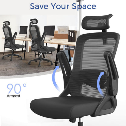 YONISEE Office Chair Ergonomic Office Chair with Lumbar Support, Adjustable Armrests and Headrests, Mesh Chair High Back Comfortable for Home Office