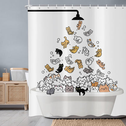 ASDCXZ Funny Cat Shower Curtain 180x200 cm, Cute Cartoon Colorful Kitten Kids Bathroom Animal Hilarious Waterproof Bath Curtain Polyester Textile
