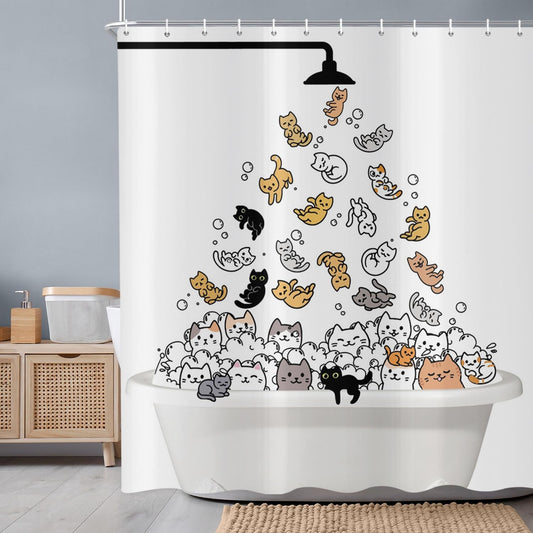 ASDCXZ Funny Cat Shower Curtain 180x200 cm, Cute Cartoon Colorful Kitten Kids Bathroom Animal Hilarious Waterproof Bath Curtain Polyester Textile