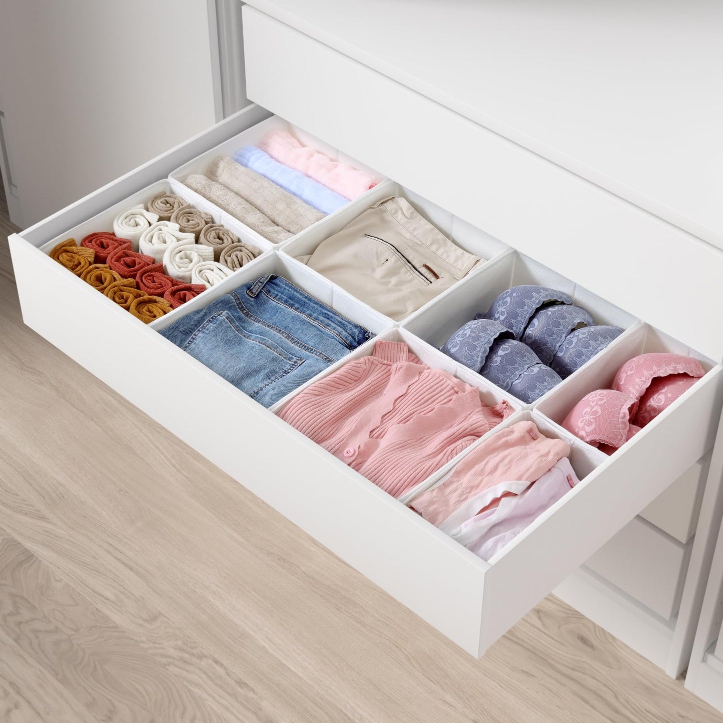 ORLISA Drawer Organiser for PAX 100 Drawers (100x58cm), 8 Pack Closet Organiser Set, Fabric Drawer Dividers & Wardrobe Organisers for Clothes Storage