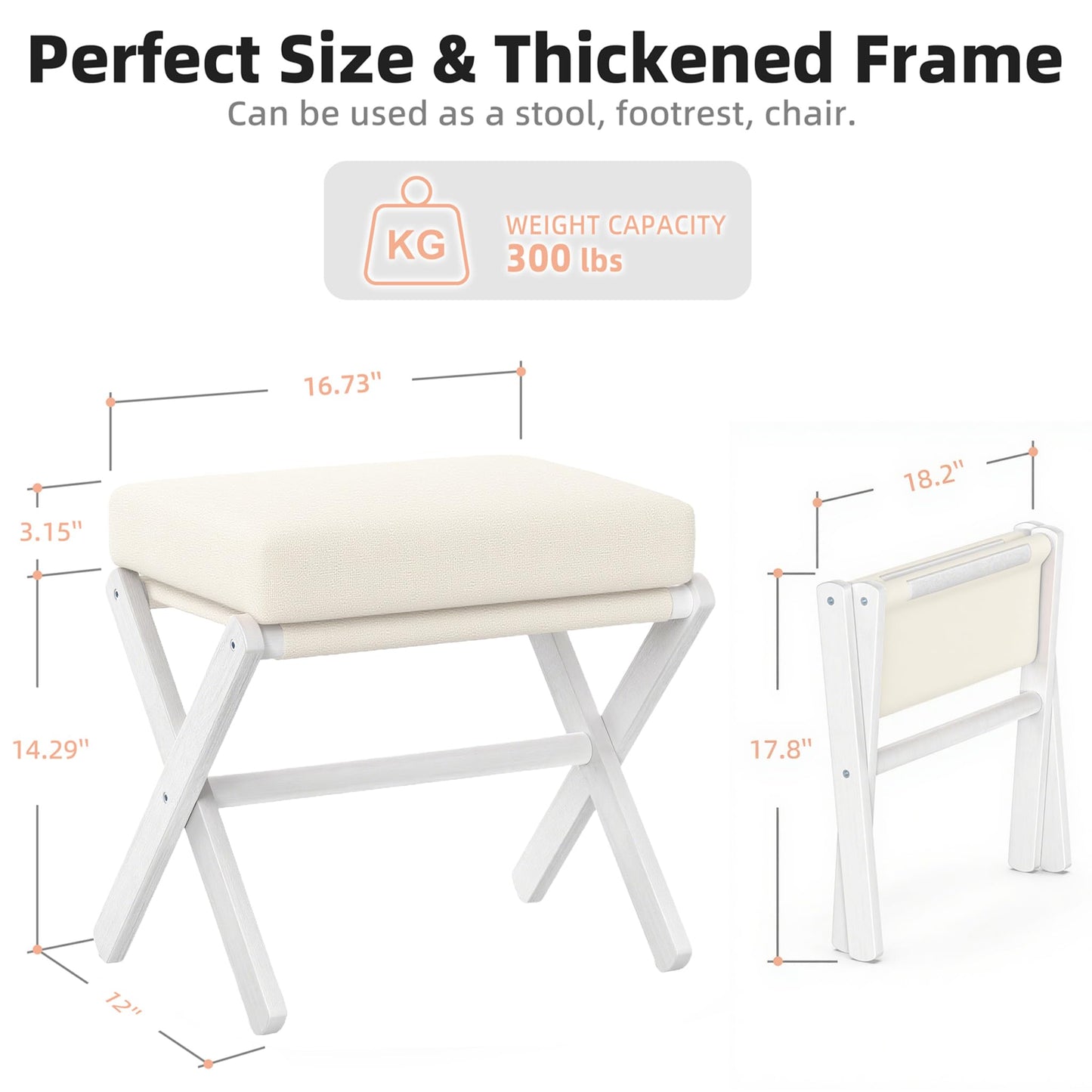 BAMBOOHOMIE Foldable Foot Stool Ottoman, Modern Foot Rest with Bamboo X Legs & Thick Foam Cushion