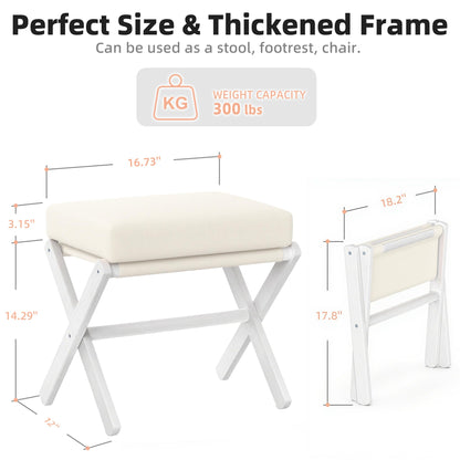 BAMBOOHOMIE Foldable Foot Stool Ottoman, Modern Foot Rest with Bamboo X Legs & Thick Foam Cushion