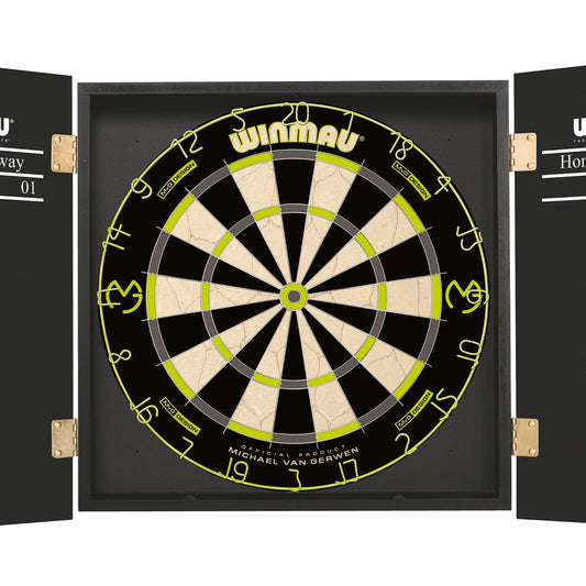 WINMAU Dartboard Cabinet Set Michael van Gerwen MvG Darts Cabinet | Dartboard | 2 x Sets of Darts & Accessories