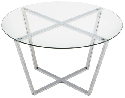 Mango Steam Round Metro Glass Coffee Table/Side Table/for Living Room & Dining Room - Clear Top/Chrome Base