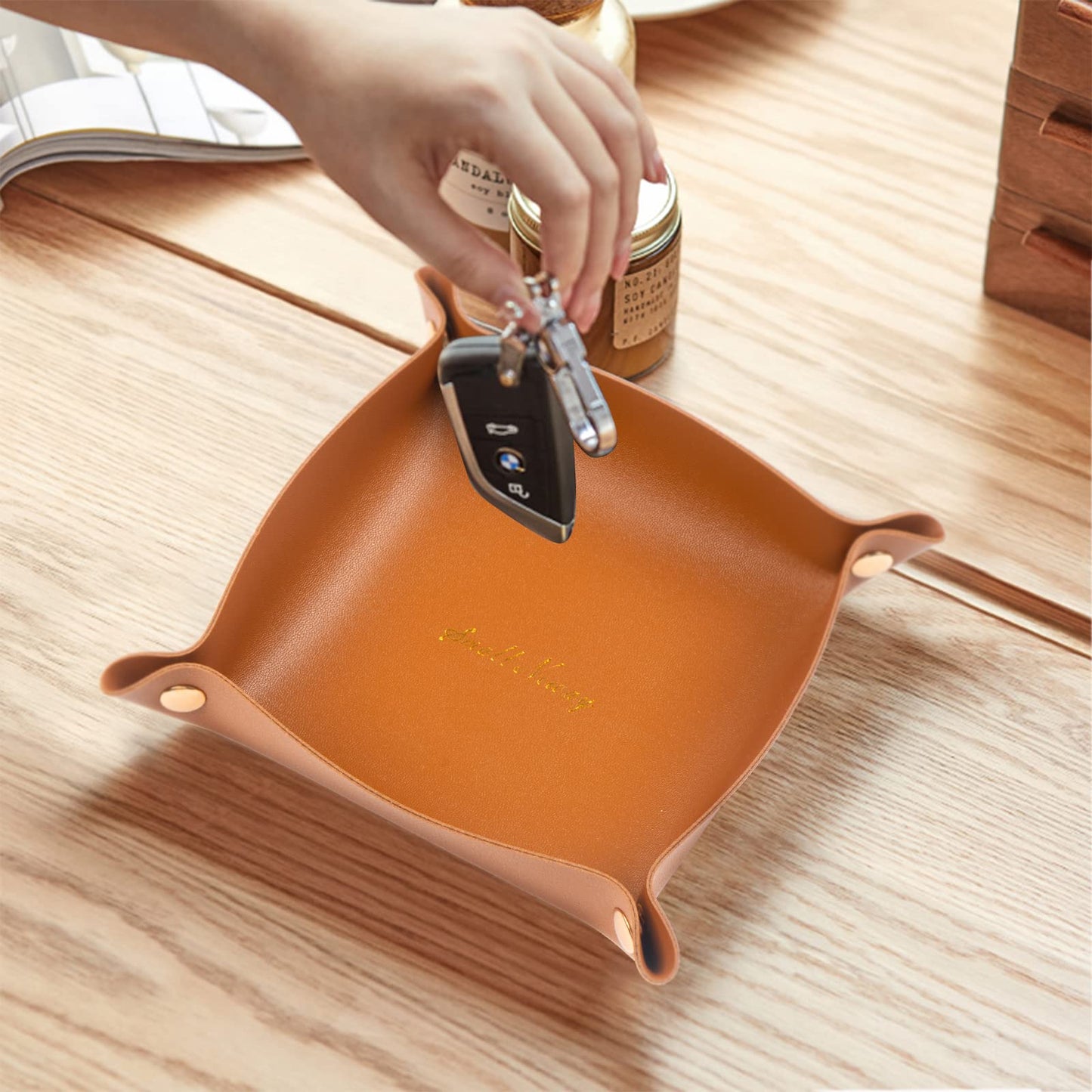 AIBAOBAO 2 Pieces Valet Tray, Leather Tray Organizer, Tray PU Leather Tray