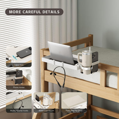 Magheo Bedside Shelf Metal, Clip-On Bunk Bed Shelf for Top Bunk, Heavy Duty Bed Side Table Tray for College Dorm Room Essential