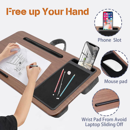 Multi-Purpose Home Office Lap Desk Laptop Tray Bed Desk With Mouse Pad and Phone Tablet Holder - Walnut