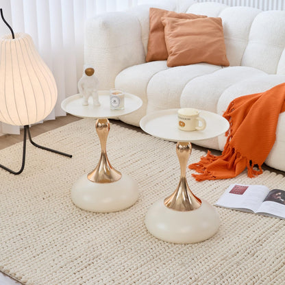 2-Pack Modern Round Side Table - White Tabletop & Gold Pedestal Base, Stylish Accent End Table for Living Room, Bedroom & Office (White Set)