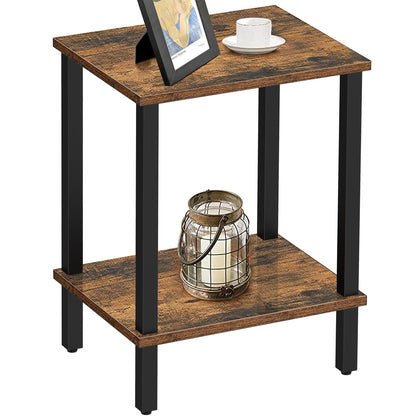 TUTOTAK Side Table, Bedside Table, Night stand, 2-Tier Storage Shelf, End Table for Small Space, Living Room, Bed Room, Brown TB01BB034EU