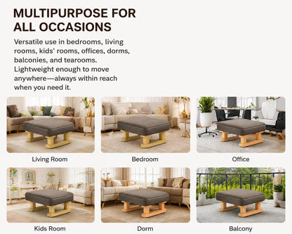Small Footstool Ottoman, Removable Cover Fabric Foot Stool Rest with Wooden Legs and Non-Slip Soft Padding, Modern Footstools Step for Couch, Desk