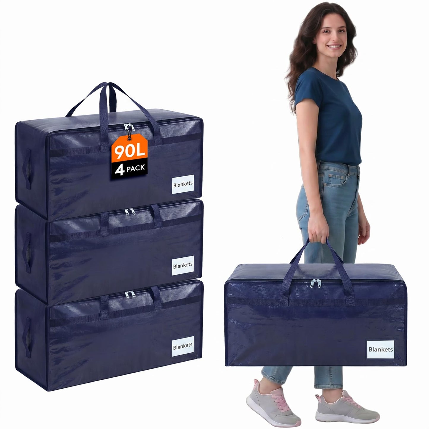 Lifewit 4 Pack Large Moving Bags with Lids and Sturdy Handles, Dark Blue