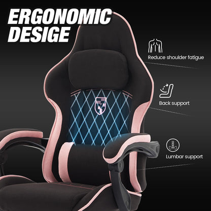 NIONIK Gaming Chair with Footrest and Massage Lumbar Cushion, Ergonomic Computer Chair with 135° Recline, Breathable Fabric, Headrest and 360° Swivel