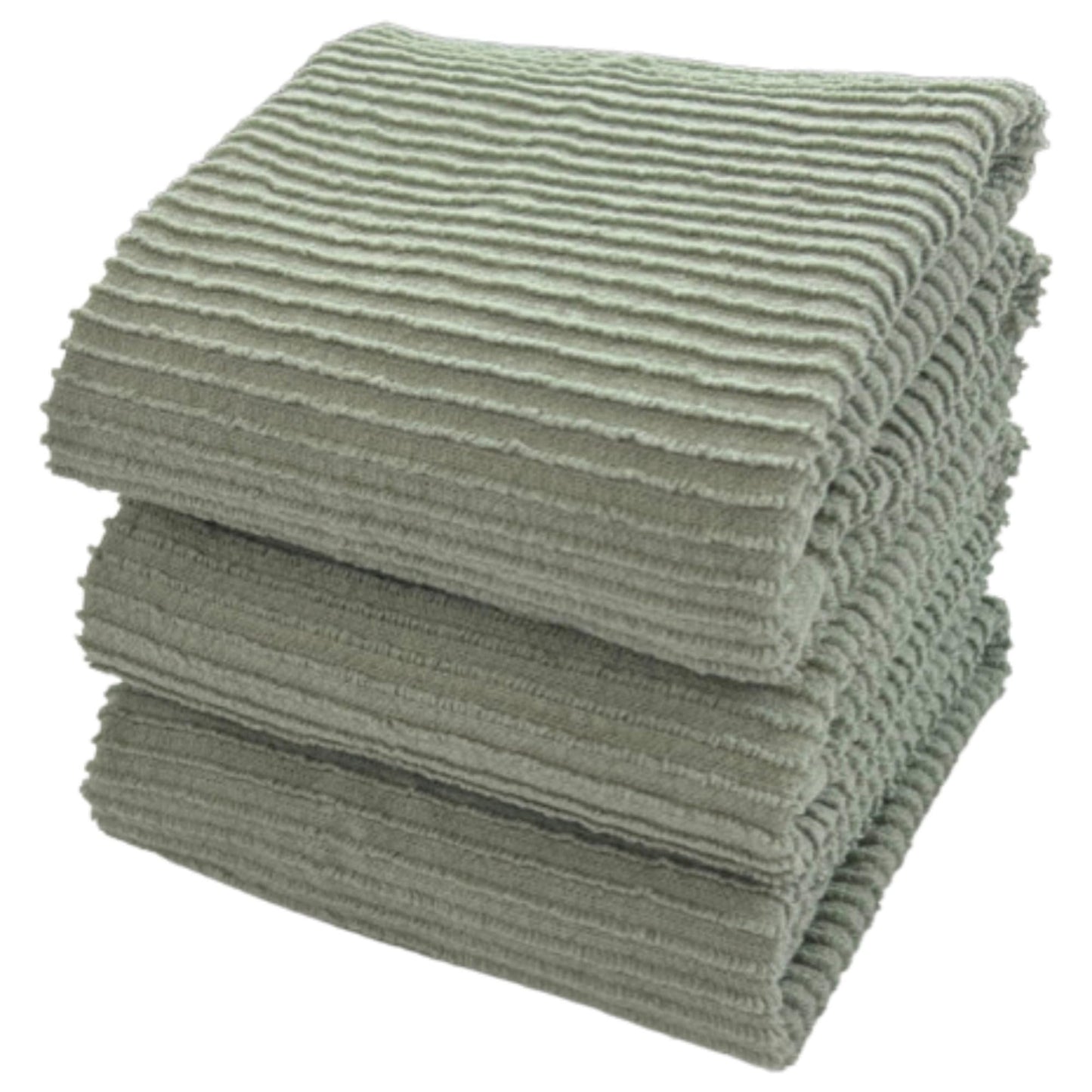 Sage Green Kitchen Dish Towels 100% Cotton Cloth Soft Cleaning Drying Absorbent Terry Ribbed Loop: Set of 3 Multipurpose for Everyday Use