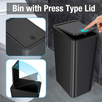 2Pack Bathroom Bin with lid,Push Button Slim Kitchen Bin,Plastic Bins for Toilet, Dog Proof Thin Bathroom,Trash Can for Bedroom Office Living Room