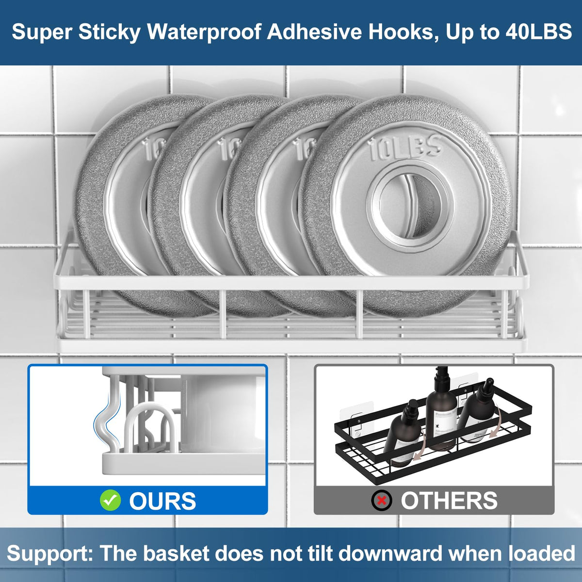 UUlioyer Shower Caddy, Shower Shelf No Drilling (White-2 Pack)