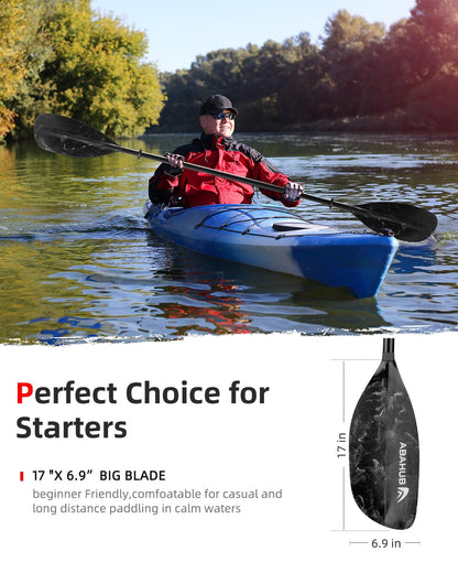 Abahub Adjustable Kayak Paddle 210-230 cm/82-90 Inches Floating Kayaking Oars Boating Oars Canoeing Oars Black with White Wave Print