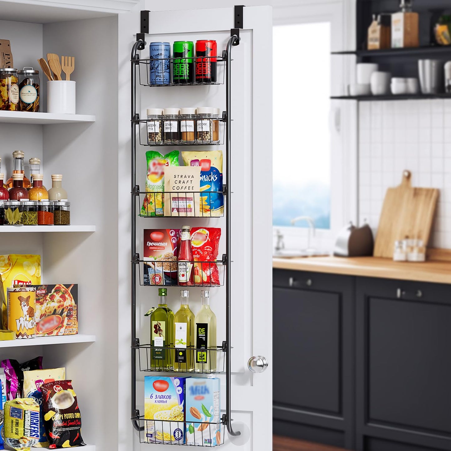 Delamu Over Door Storage, Pantry Organisers and Storage, Hanging Spice Rack Shelves for Easy Install, Cabinet Door Organiser