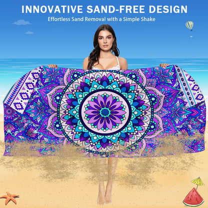 COYBTO Microfibre Beach Towel, 180x90CM Double Sided Quick Dry Beach Towels for Adults, Large Bath Towels with Button, Sandproof, Lightweight