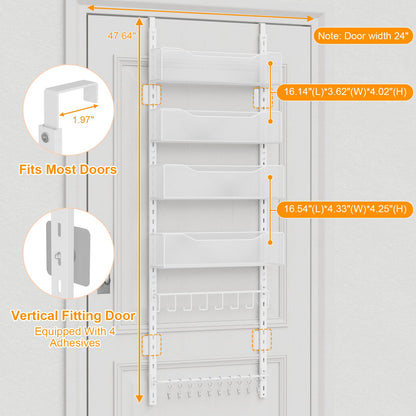 Over the Door Organizer, 2 in 1 Metal Hanging Closet Organizer & Hat Rack with 4 Adjustable Baskets, 8 Hooks, 10 Clips