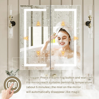 Janboe LED Mirror Cabinet,Bathroom Mirror Cabinet with Lights,76cm×81cm,Equip with Internal Light,Aluminum Construction,USB Shaver Socket,3
