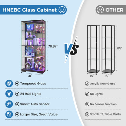 10-Tier Display Cabinets with RGB Lights Human Sensor for Collectibles