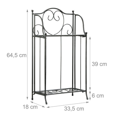 Relaxdays Metal Flower Stand with 2 Tiers, for Potted Plants, Balcony Decor, Outdoor, Freestanding, 64.5 x 33.5 x 18cm, Black