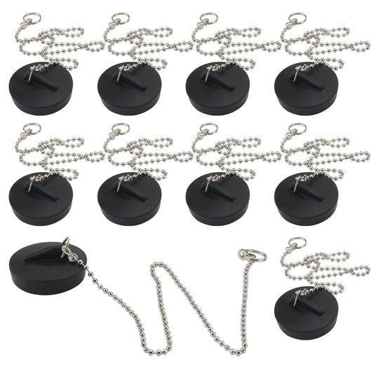 DAKFOOK 10 Pcs 4cm Universal Rubber Sink Plug with Chain, Kitchen Sink Drain Stopper and 40cm Chain, Bathroom Sink Plugs with 40cm Long Stainless
