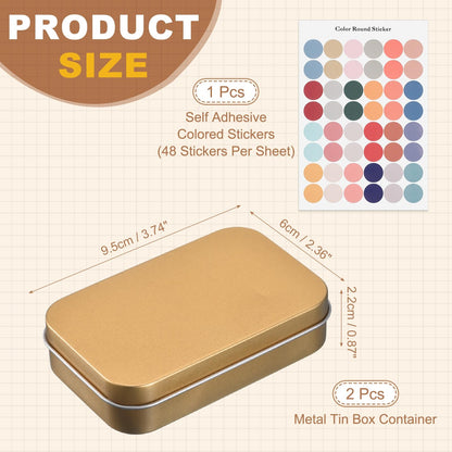 sourcing map 2Pcs Metal Tin Box Container, 3.7x2.4x0.9 Rectangular Empty Box with Self Adhesive Colored Stickers