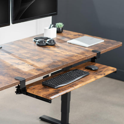 VIVO Extra Long Clamp-on Computer Keyboard and Mouse Under Desk Slider Tray, 86cm x 28cm Pull Out Platform Drawer, Rustic Vintage Brown, MOUNT-KB15EN